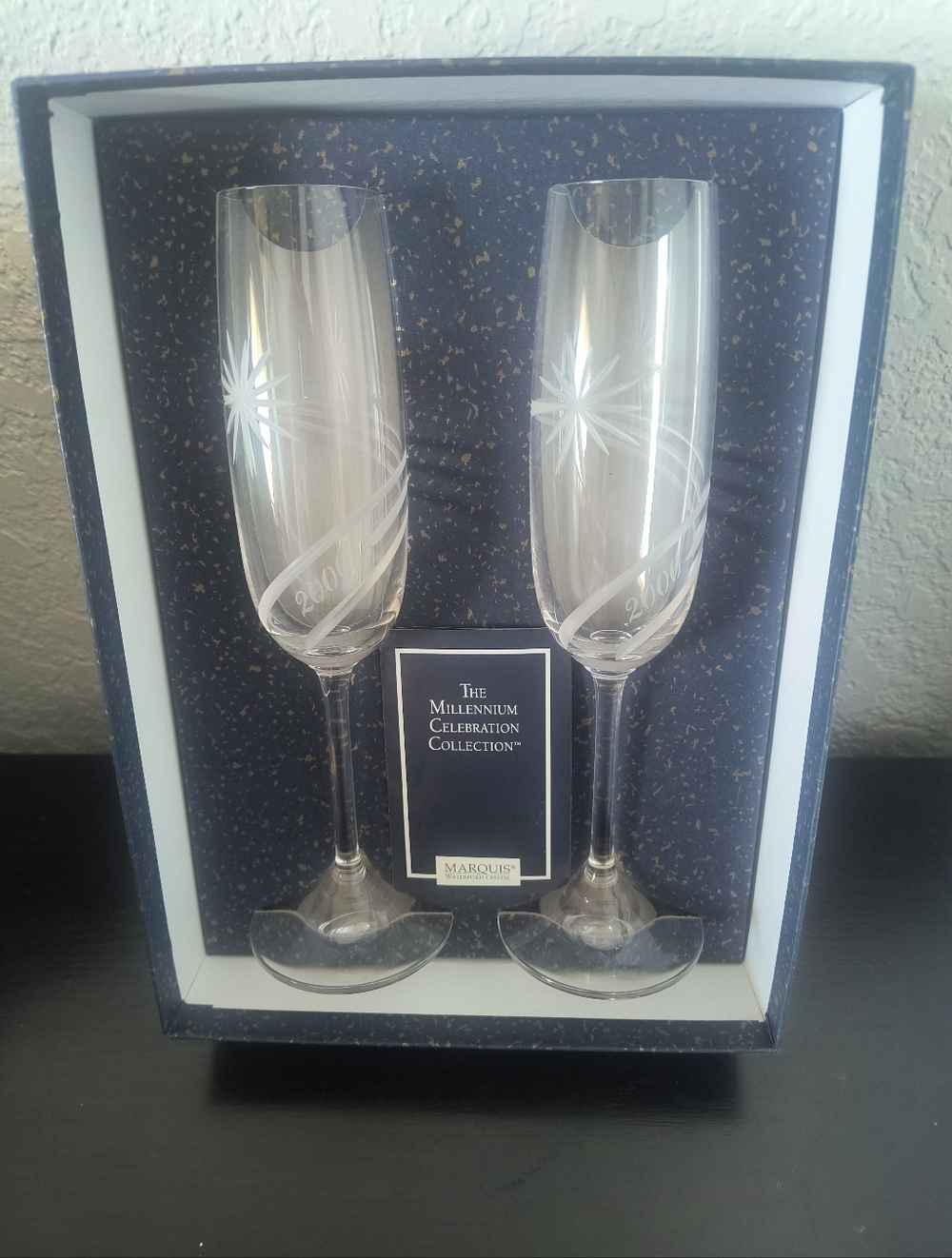 Marquis Waterford Crystal Millennium Celebration Toasting Pair of Flutes 2000